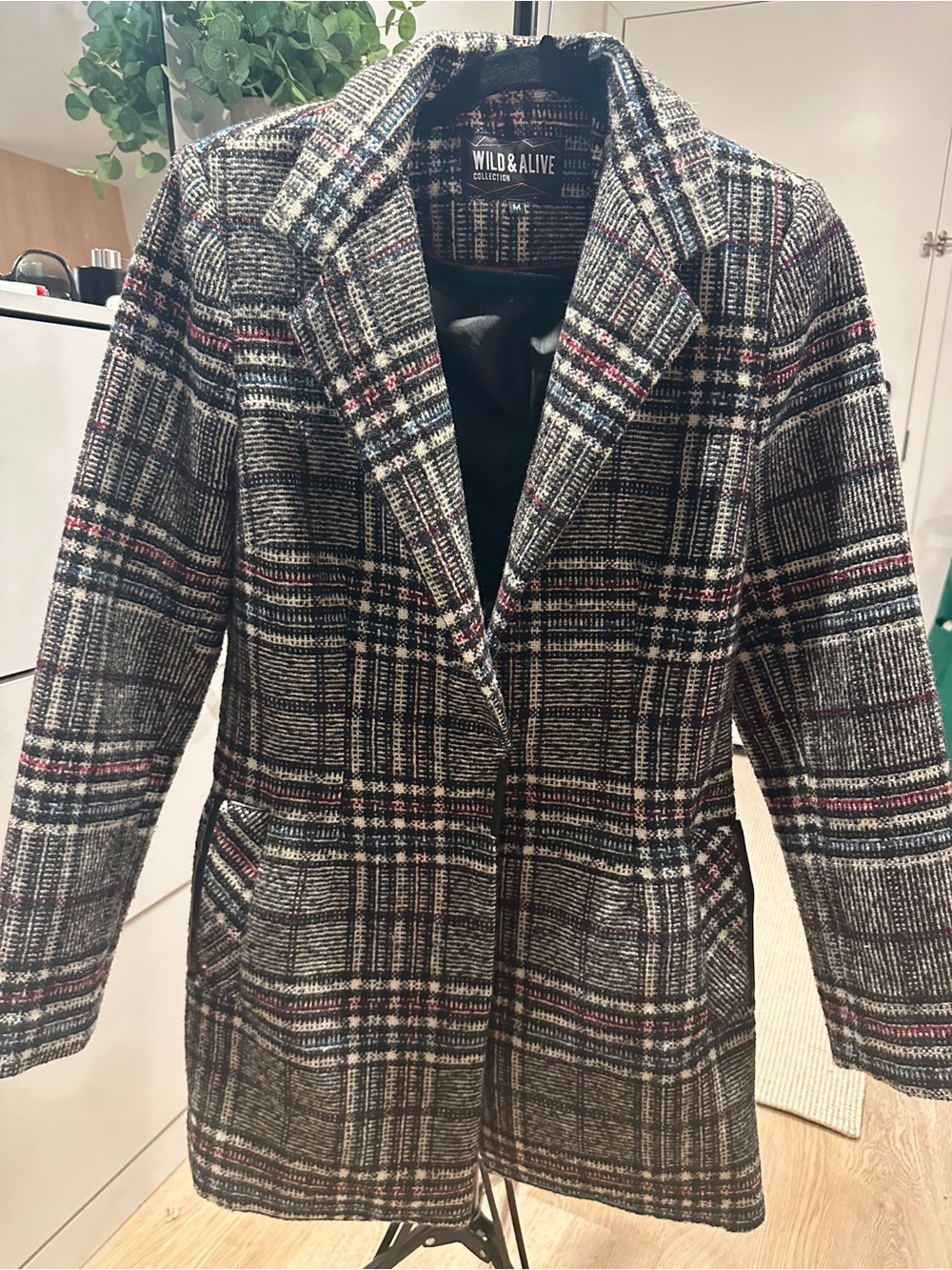 Black Plaid Women's Pea Coat